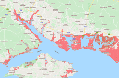 Land projected to be below annual flood level in 2050